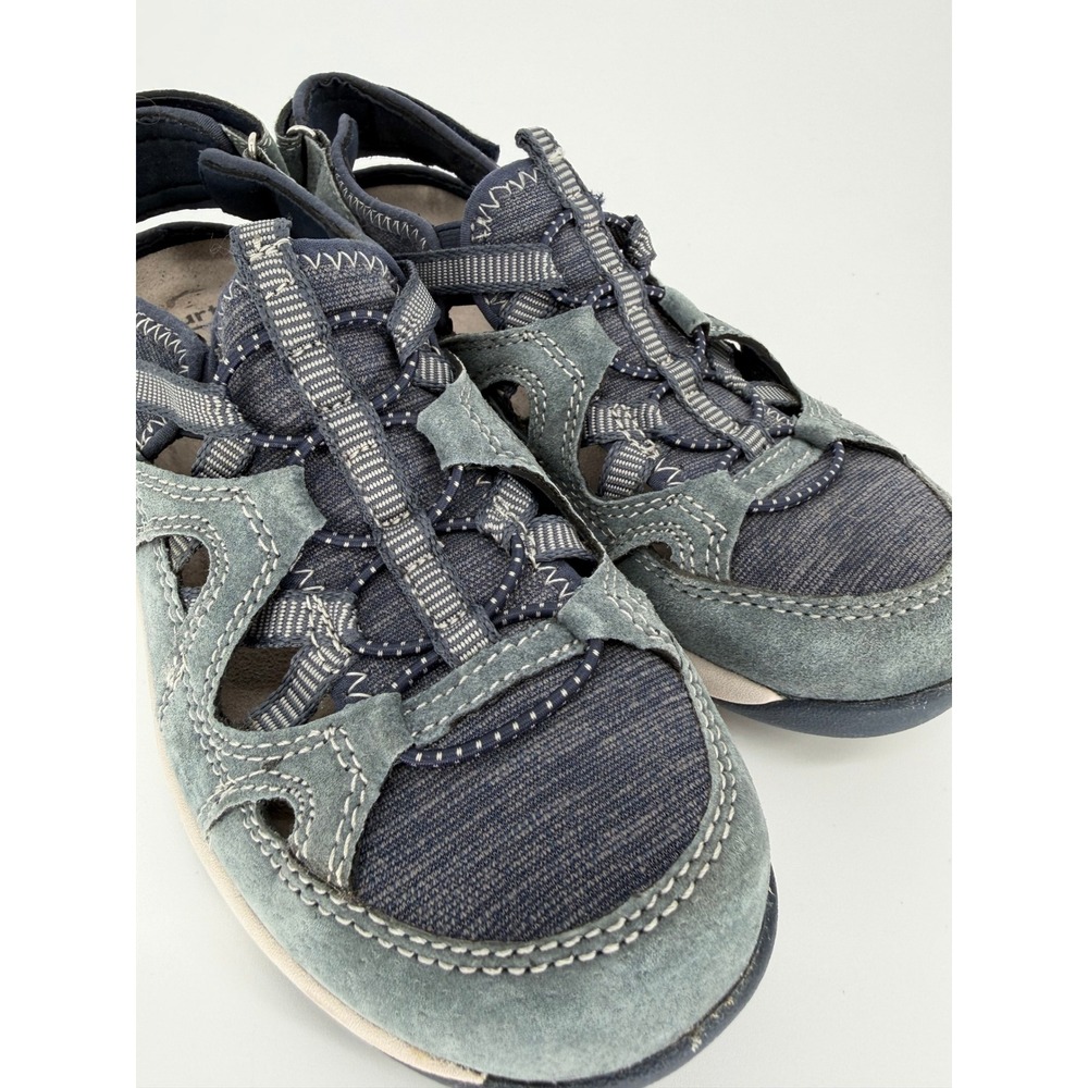 Earth Origins Skye Sid Blue Grey Suede Bungee Closed Toe Sandals Womens 6.5M